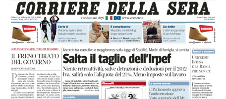 Le prime pagine di giovedì 1 novembre 2012