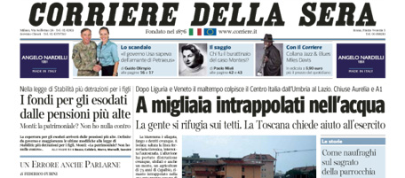 Le prime pagine di martedì 13 novembre 2012