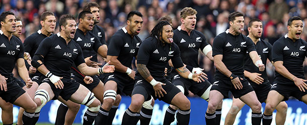The New Zealand&#8217;s All Blacks perform the &#8220;Haka&#8221; before the start of their International Rugby Union match against Scotland at Murrayfield in Edinburgh on November 11, 2012. New Zealand won the match 51-22. AFP PHOTO / IAN MACNICOL (Photo credit should read Ian MacNicol/AFP/Getty Images)
