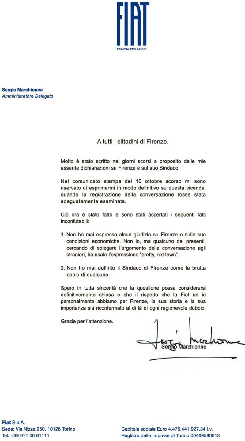 La pagina di Marchionne sulla Nazione