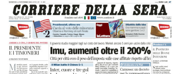 Le prime pagine di domenica 4 novembre 2012