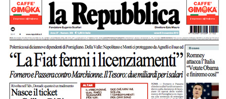 Le prime pagine di venerdì 2 novembre 2012