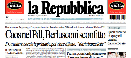 Le prime pagine di venerdì 9 novembre 2012
