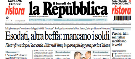 Le prime pagine di lunedì 12 novembre 2012