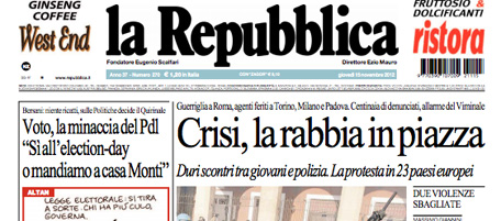 Le prime pagine di giovedì 15 novembre 2012