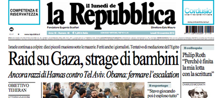 Le prime pagine di lunedì 19 novembre 2012