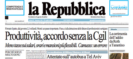 Le prime pagine di giovedì 22 novembre 2012