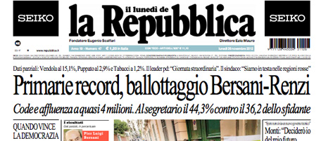 Le prime pagine di lunedì 26 novembre 2012