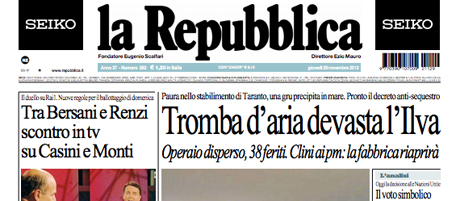 Le prime pagine di giovedì 29 novembre 2012