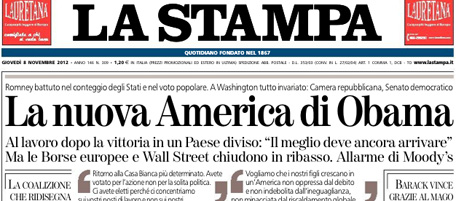 Le prime pagine di giovedì 8 novembre 2012
