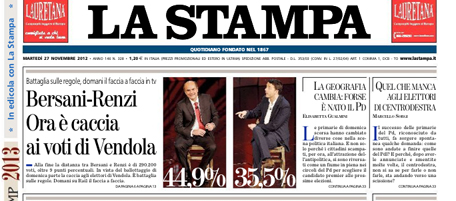 Le prime pagine di martedì 27 novembre 2012