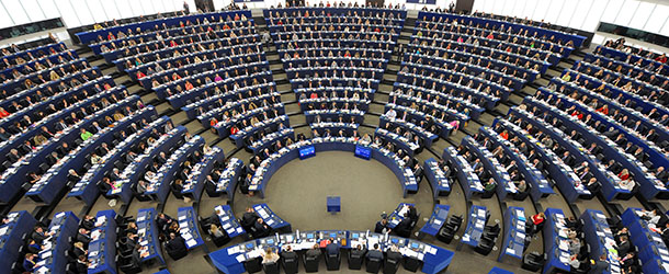 Members of the European Parliament take part in a voting session at the European Parliament in Strasbourg, eastern France, on April 19, 2012. A controversial deal enabling the longterm transfer of EU air passenger data to US authorities as part of the global fight against terror was finally approved today in the European Parliament. The agreement, intended to replace a provisional accord from 2007, sets the legal conditions for the transfer of air passengers&#8217; personal data to the US Department of Homeland Security. So-called Passenger Name Record (PNR) information is provided by travellers and collected by air carriers during reservation and check-in procedures.
 AFP PHOTO/FREDERICK FLORIN (Photo credit should read FREDERICK FLORIN/AFP/Getty Images)
