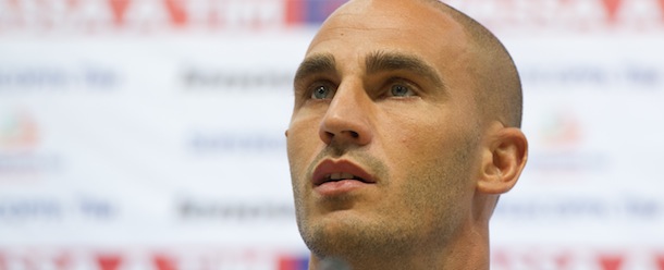 Paolo Cannavaro of SSC Napoli attends a press conference in Beijing on August 9, 2012. Napoli will play Juventus at Beijing&#8217;s National Staduim on August 11. AFP PHOTO / Ed Jones (Photo credit should read Ed Jones/AFP/GettyImages)
