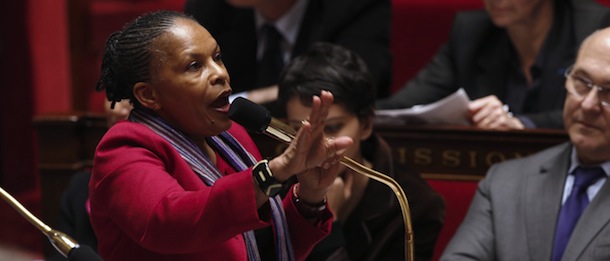 France&#8217;s Justice Minister, Christiane Taubira addresses deputies during a session of questions to the government on December 19, 2012 at the French National Assembly in Paris. AFP PHOTO / FRANCOIS GUILLOT (Photo credit should read FRANCOIS GUILLOT/AFP/Getty Images)
