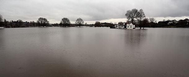 WORCESTER, ENGLAND &#8211; DECEMBER 27: Worecestershire County Cricket Club lays under flood water on December 27, 2012 in Worcester, England. 2012 could be the UK&#8217;s wettest year on record according to forecasters and there are currently 88 flood warnings and 207 flood alerts in England and Wales. The Environment Agency in Hereford and Worcestershire are expecting further heavy rain, delaying a clean up until after the weekend. (Photo by Christopher Furlong/Getty Images)
