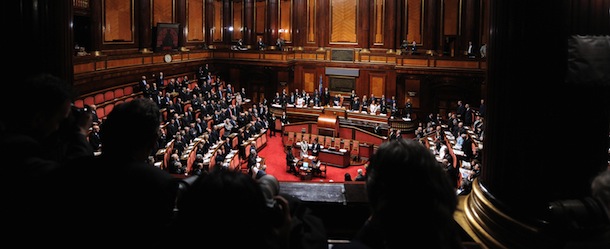 General view of the Senate at Rome&#8217;s Palazzo Madama on April 29, 2008. Renato Schifani, one of Italian prime minister-elect Silvio Berlusconi&#8217;s closest proteges, was elected Senate speaker with 178 votes. AFP PHOTO / Filippo MONTEFORTE (Photo credit should read FILIPPO MONTEFORTE/AFP/Getty Images)
