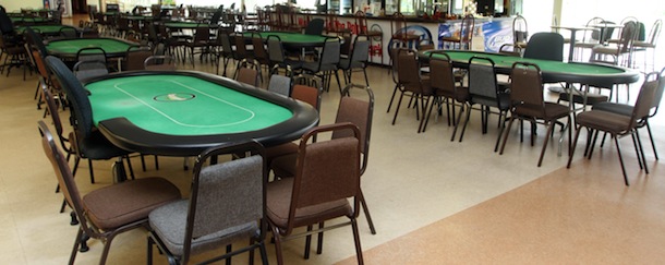In this photo taken, Friday, Oct. 12, 2012 in Salem, N.H. poker tables in the charitable poker room are seen at Rockingham Park. Both gubernatorial candidates say theyâd be open to legalized gambling as a means of increasing revenue in New Hampshire, but the reality is the Legislature may not allow it.(AP Photo/Jim Cole)
