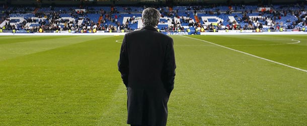 Real Madrid&#8217;s Portuguese coach Jose Mourinho stands on the pitch before the Spanish league football match Real Madrid CF vs Atletico Madrid at the Santiago Bernabeu stadium in Madrid on December 1, 2012. AFP PHOTO / CESAR MANSO (Photo credit should read CESAR MANSO/AFP/Getty Images)
