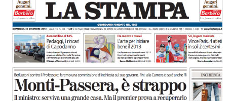 Le prime pagine di domenica 30 dicembre 2012