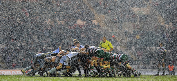 during the LV Cup round four match between Leicester Tiger and Newcastle Falcons at Welford Road on February 4, 2012 in Leicester, England.
