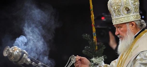 Russian Patriarch Kirill delivers a Christmas service at the cathedral of Christ of Savior, in Moscow, early on January 7, 2013. Orthodox Christians celebrate Christmas on January 7 in the Middle East, Russia and other Orthodox churches that use the old Julian calendar instead of the 17th-century Gregorian calendar adopted by Catholics, Protestants, Greek Orthodox and commonly used in secular life around the world. AFP PHOTO / ALEXANDER NEMENOV (Photo credit should read ALEXANDER NEMENOV/AFP/Getty Images)