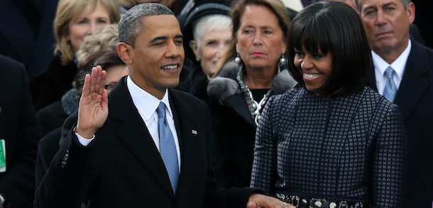 during the presidential inauguration on the West Front of the U.S. Capitol January 21, 2013 in Washington, DC. Barack Obama was re-elected for a second term as President of the United States.