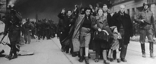 377234 22: UNDATED FILE PHOTO: Jewish civilians are forced to march by SS soldiers in this 1943 photo during the destruction of the Warsaw Ghetto in Poland. (Courtesy of the National Archives/Newsmakers)