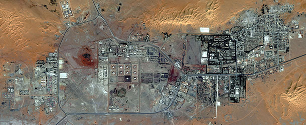 CAPTION CORRECTION, CORRECTS TO THE CITY OF AMENAS, ALGERIA, NOT THE AMENAS GAS FIELD, WHICH IS 45 KM FROM THE CITY AND NOT VISIBLE IN THIS IMAGE - This Oct. 8, 2012 satellite image provided by DigitalGlobe shows the city of Amenas, Algeria. At the Amenas Gas Field, 45 km from the city and not shown in this image, Algerian special forces launched a rescue operation Thursday and freed foreign hostages held by al-Qaida-linked militants, but estimates for the number of dead varied wildly from four to dozens. (AP Photo/DigitalGlobe)