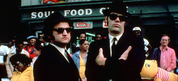 FILE - In this 1980 file photo originally released by Universal Studios shows actors John Belushi, left, and Dan Aykroyd on the set of the 1980 cult classic "The Blues Brothers," during the making of the film in Chicago. (AP Photo/Universal Studios, File)