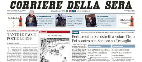 Le prime pagine di venerdì 11 gennaio 2013