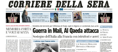 Le prime pagine di giovedì 17 gennaio 2013
