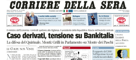 Le prime pagine di venerdì 25 gennaio 2013