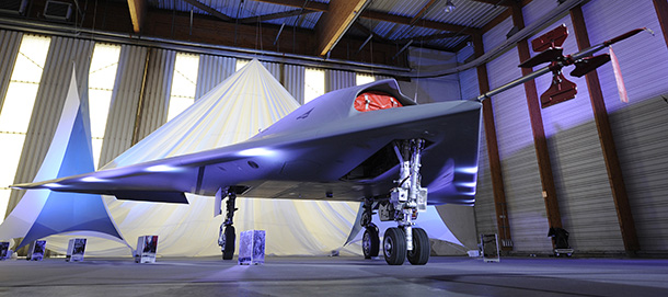 The nEUROn, an experimental Unmanned Combat Air Vehicle (UCAV) developed under a European consortium led by French defence group Dassault is put on show at the Dassault factory in Istres on December 19, 2012. The drone is expected to remain in testing for several years before a combat version is released sometime in 2015. 
 AFP PHOTO / BORIS HORVAT (Photo credit should read BORIS HORVAT/AFP/Getty Images)
