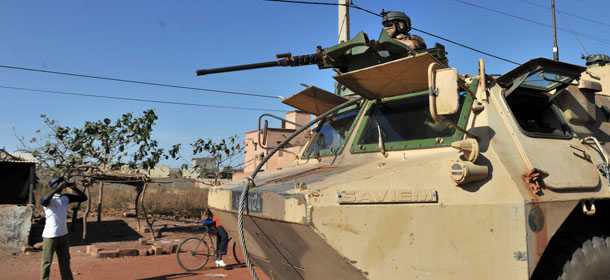 French soldiers patrol in an armoured vehicle on January 18, 2013 near Segou. France confirmed today that Malian troops had taken control of the key central town of Konna from armed Islamists who seized the country's vast desert north in April last year AFP PHOTO / ISSOUF SANOGO (Photo credit should read ISSOUF SANOGO/AFP/Getty Images)