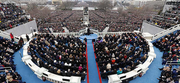 WASHINGTON, DC - JANUARY 21: U.S. President Barack Obama gives his inauguration address during the public ceremonial inauguration on the West Front of the U.S. Capitol January 21, 2013 in Washington, DC. Barack Obama was re-elected for a second term as President of the United States. (Photo by Rob Carr/Getty Images)
