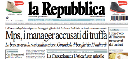 Le prime pagine di martedì 29 gennaio 2013
