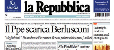 Le prime pagine di mercoledì 16 gennaio 2013