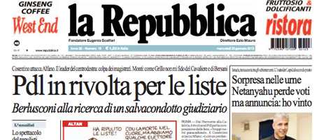 Le prime pagine di mercoledì 23 gennaio 2013