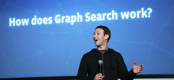 MENLO PARK, CA - JANUARY 15: Facebook Chairman and Chief Executive Mark Zuckerberg introduces Graph Search features during a presentation January 15, 2013 in Menlo Park. Facebook announced a search function that works within the website and allows users to search content that people have shared with you or is public. (Photo by Stephen Lam/Getty Images)