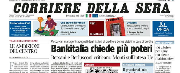 Le prime pagine di domenica 10 febbraio 2013