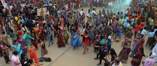 Participants dance during Ahmedabad Rising in support of the nation wide 'One Billion Rising India Campaign' in Ahmedabad on February 14, 2013. Indians were at the forefront of global protests on Thursday in the One Billion Rising campaign for women's rights, galvanised by the recent fatal gangrape that shocked the country. AFP PHOTO / Sam PANTHAKY (Photo credit should read SAM PANTHAKY/AFP/Getty Images)
