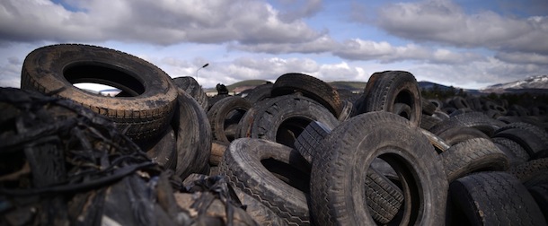 A picture taken on February 15, 2013 shows used tyres stored for recycling in a factory in the village of Gaber, western Bulgaria. AFP PHOTO / DIMITAR DILKOFF (Photo credit should read DIMITAR DILKOFF/AFP/Getty Images)