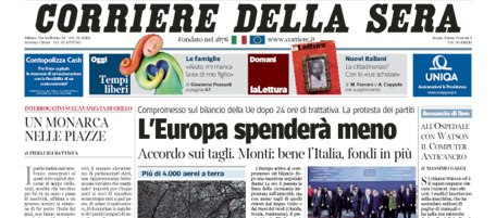 Le prime pagine di sabato 9 febbraio 2013