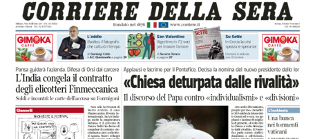 Le prime pagine di giovedì 14 febbraio 2013