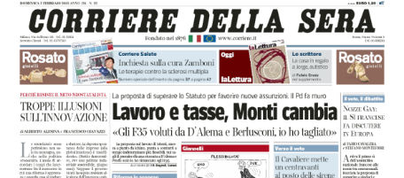 Le prime pagine di domenica 3 febbraio 2013