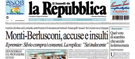 Le prime pagine di lunedì 11 febbraio 2013