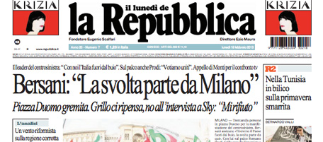 Le prime pagine di lunedì 18 febbraio 2013