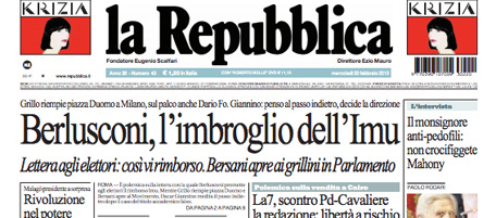 Le prime pagine di mercoledì 20 febbraio 2013