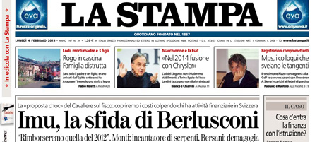 Le prime pagine di lunedì 4 febbraio 2013