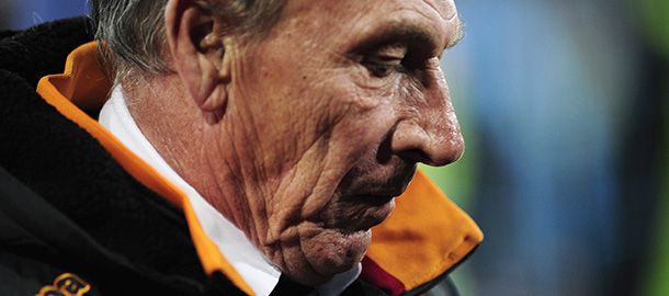 Roma's coach Czech Zdenek Zeman reacts at the end of the Serie A football match SSC Napoli vs AS Roma in San Paolo Stadium on January 6, 2013 in Naples.
AFP PHOTO / CARLO HERMANN (Photo credit should read CARLO HERMANN/AFP/Getty Images)